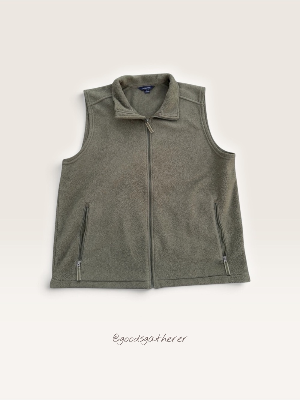 Lands’ End Men’s L 42-44 Olive Green ThermaCheck Fleece Full Zip Vest